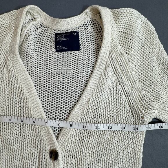 AMERICAN EAGLE Cropped Cardigan Beige Open‎ Knit Button Up Soft Casual Coastal - Picture 6 of 6